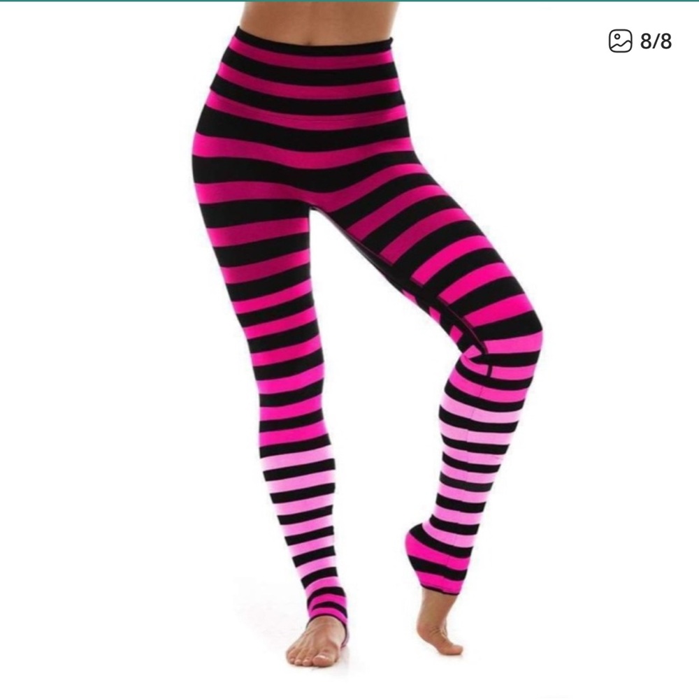 K-Deer Yoga Long Leggings Size XS Stripe Ombre Maroon Pink Athletic workout